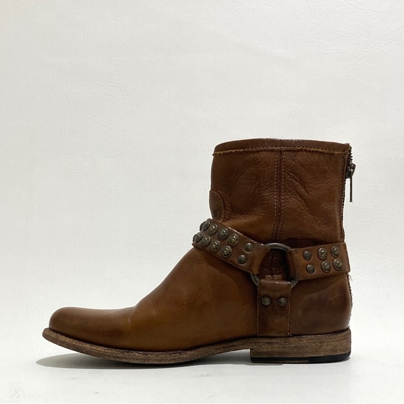 Frye Phillip Studded Harness Boot Cognac - Rounded Toe, size 6.5 - Picture 2 of 12